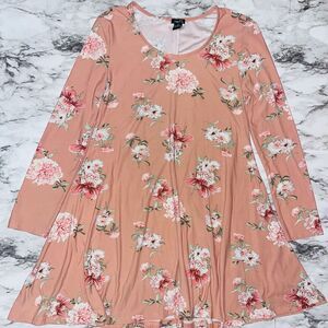 Rue21 Long Sleeve Dress Shift Floral Knee Length Pink Women M Summer Boho Preppy